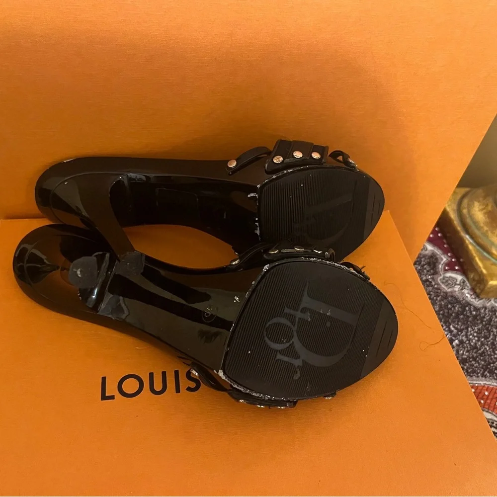 Vintage Dior Black Printed Canvas & Leather Peep Toe Clogs Sandals - Sz 40EU - Picture 6 of 6